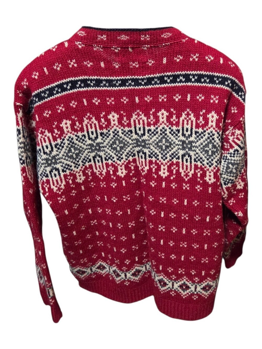 Vintage 90s Womens LL Bean Fair Isle Nordic Red Cardigan Made In USA Size Large - Picture 3 of 7